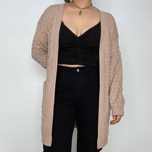 Showpo Beige/Tan Knitted Oversized Cardigan Women's US 2